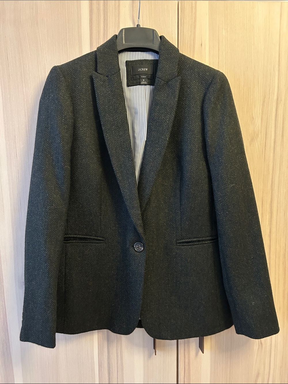 J.Crew Parke Blazer English Wool Herringbone Pine Green EUC 8